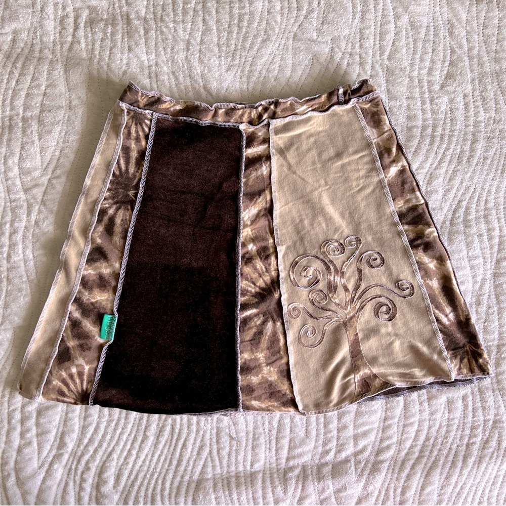 VTG Brown Handmade TieDye and Velvet Patchwork Hippie skirt